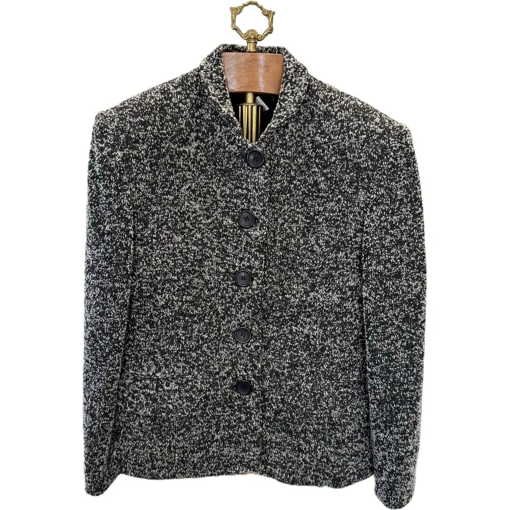 MONICA BIANCO Milano Italian Tweed Wool Blend Blazer Women's Size 10 Black White